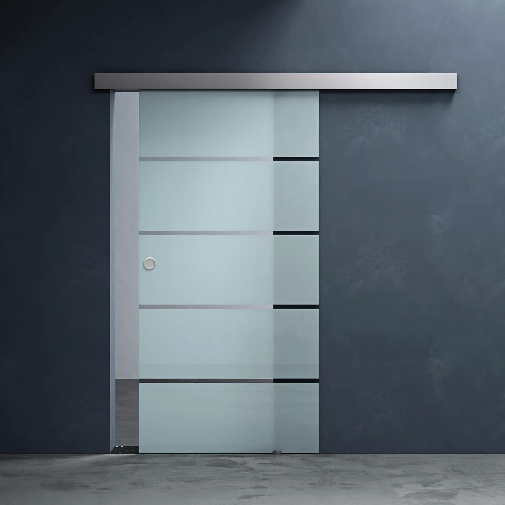 Mai & Mai Porta Scorrevole in Vetro 90x215cm, Porta Scorrevole Interna Satinato 8mm in 5 Strisce con Binario e Maniglia Rotonda per Bagno Cucina Studio Ufficio, Amalfi TS11H-900 MSMG