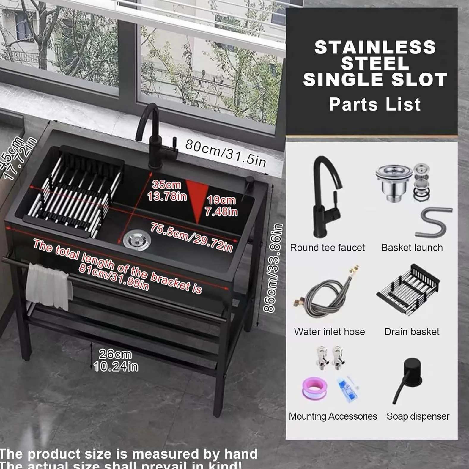 Lavello Cucina 1 Vasca 80cmx45cmx85cm Lavandino da Esterno con Supporto Lavabo in Acciaio Inox con Rubinetto Lavandino Commerciale per Garage,Ristorante,Lavatoio Lavanderia Giardino
