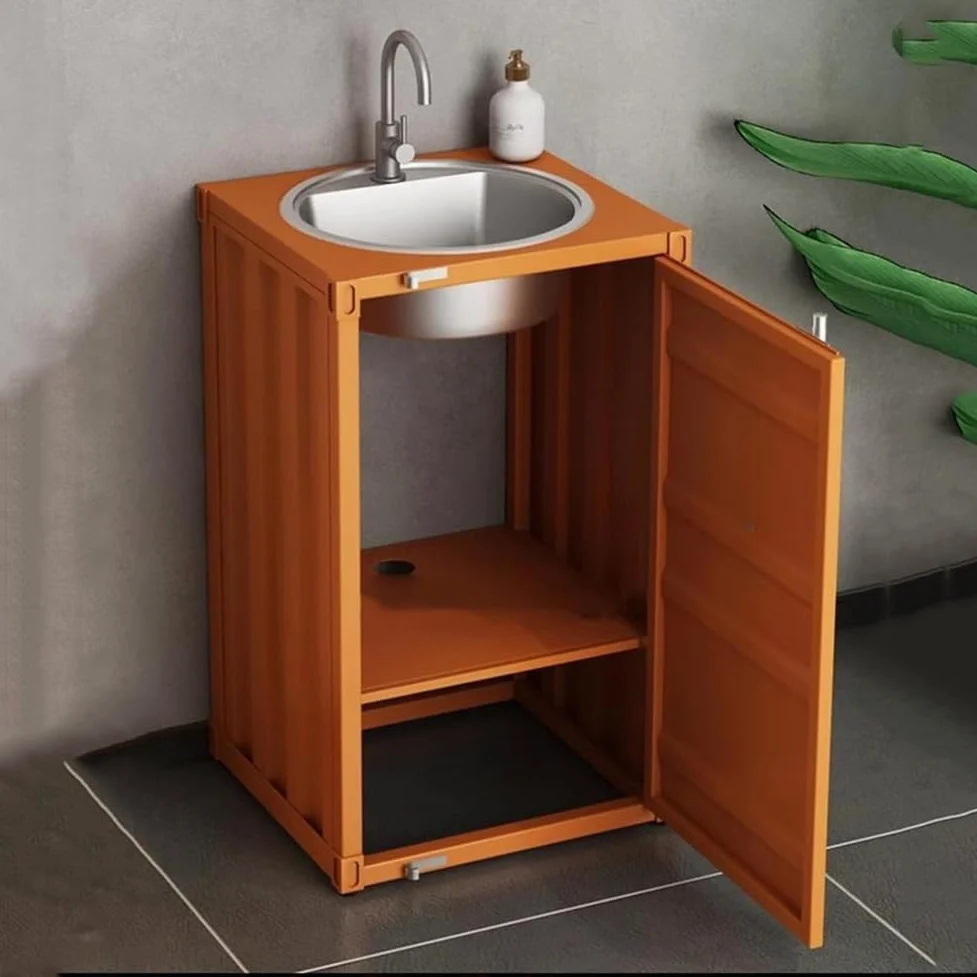 ZTGL Lavandino A Colonna Retro in Ferro Battuto, Lavabo da Appoggio con Lavabo in Acciaio Inox, Integrato Lavello Bagno Combinazione con Rubinetto E Tubo di Scarico,Nero,Without Mirror