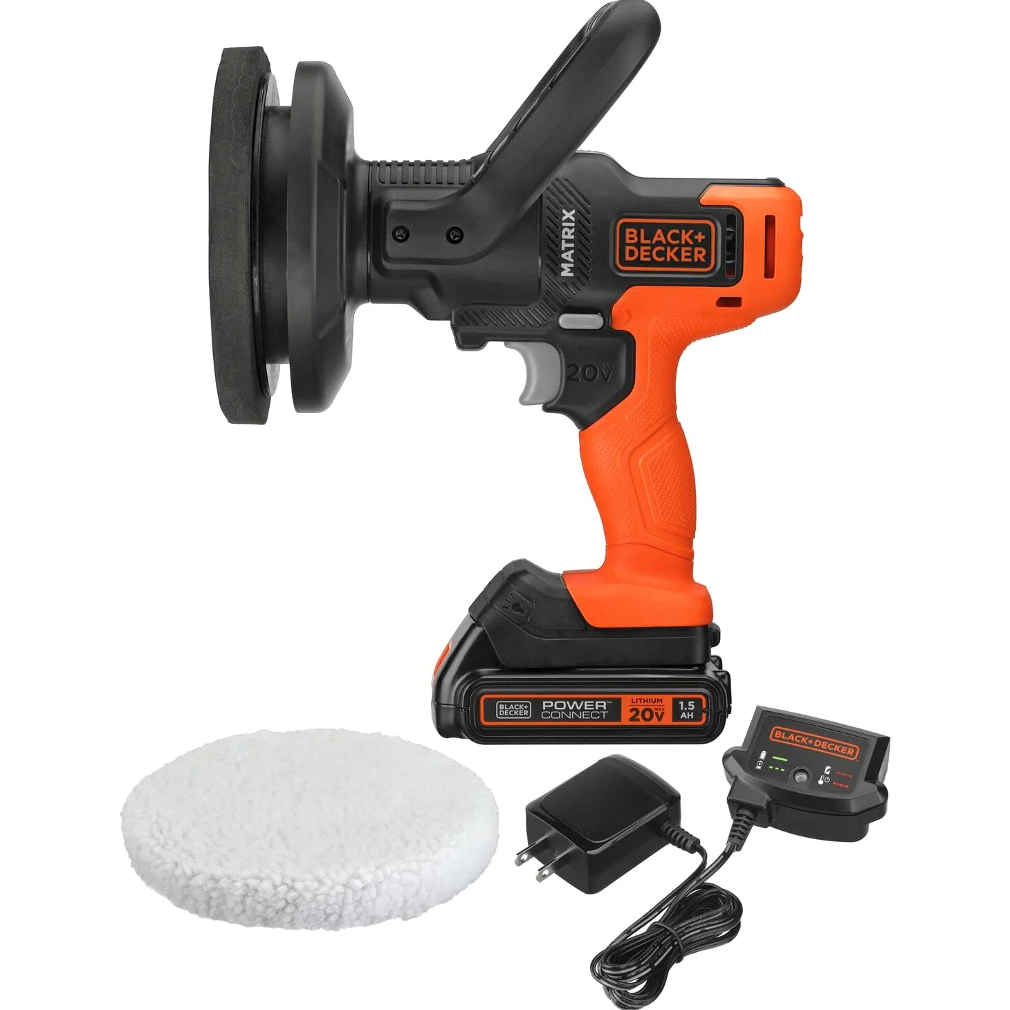 BLACK+DECKER Matrix Kit tampone 20 V MAX per auto, pavimenti e mobili, 3500 giri/min, batteria e caricabatterie inclusi, arancione (BCBMT120C1FF)