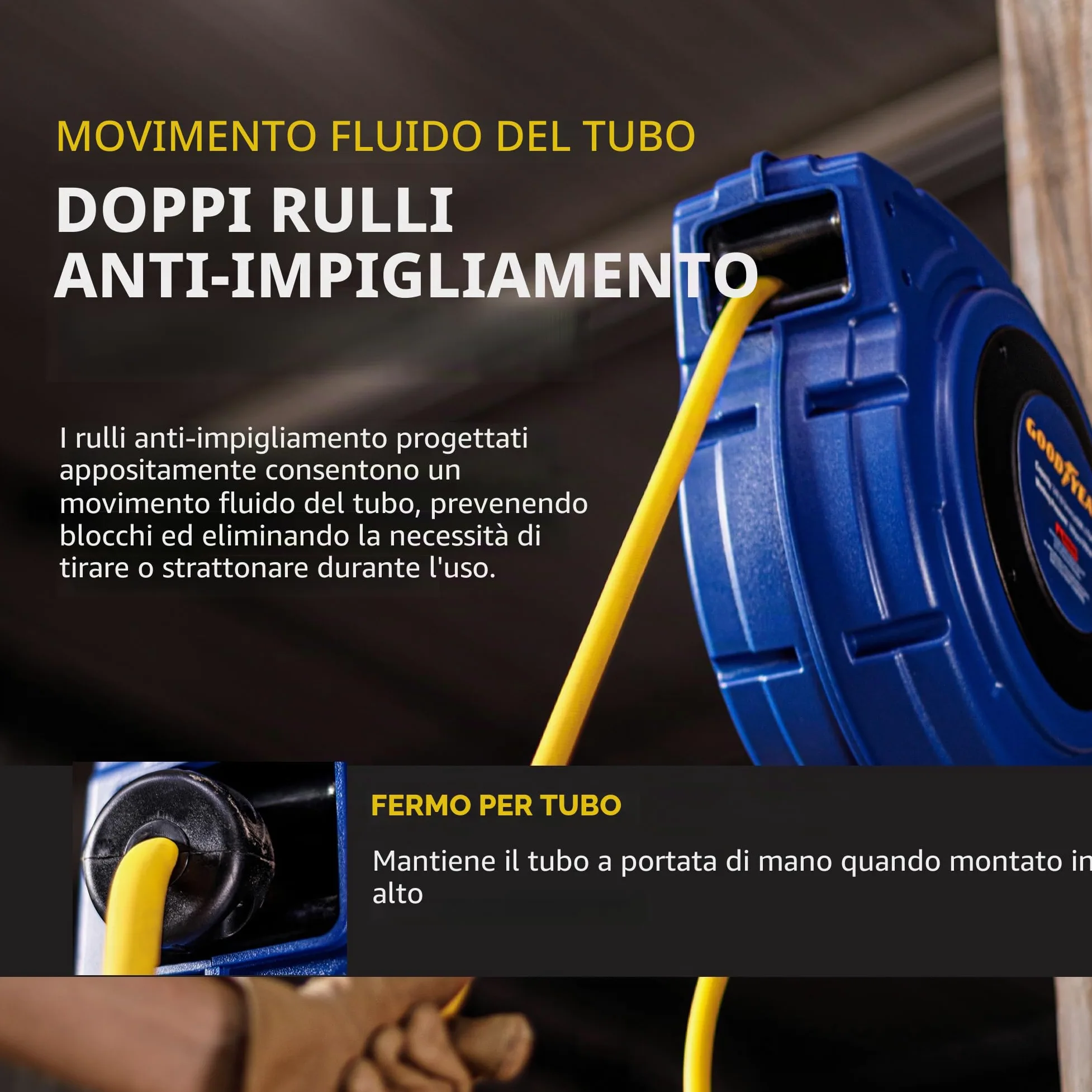 Goodyear 27527153g Chiuso Retrattile compressore d'Aria/Acqua avvolgitubo con 3/8 in. x 50 ft. Ibrida Polymer Tubo Flessibile, Max. 300psi