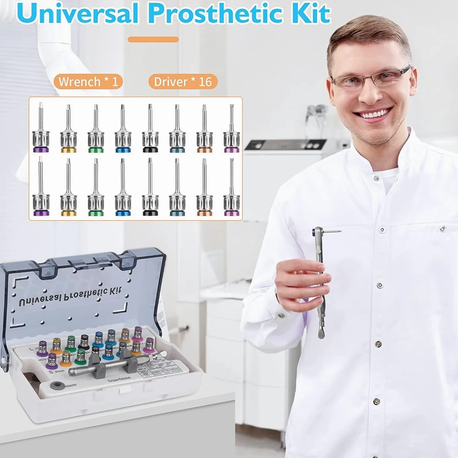Implant Torque Wrench Kit, Dental Restoration Tools, Kit di Strumenti per Il Restauro Dell'impianto Dentale con 16 Pezzi Cacciavite Torque Chiave A Cacciavite Strumenti