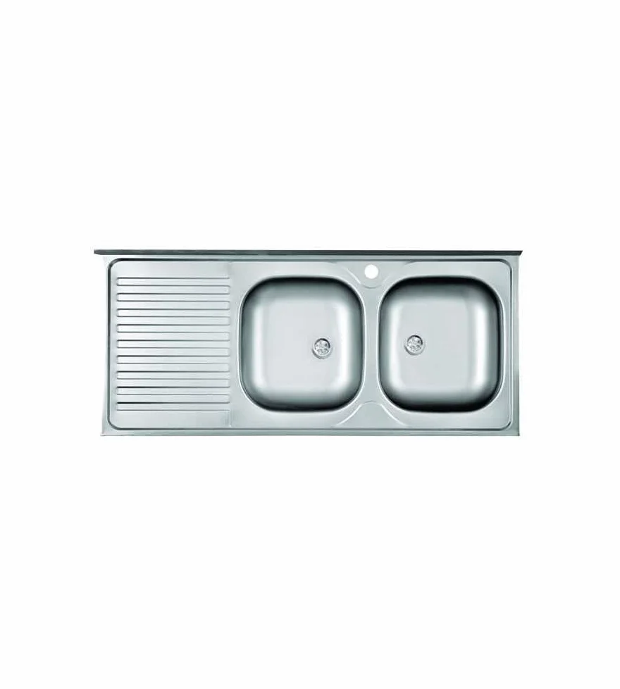 MABEL Lavello Cucina 2 Vasche a destra con Gocciolatoio Lavabo da Appoggio Lavandino Cucina Acciaio Inox Spazzolato Facile da Pulire Profondità Vasche 15cm - L 120cm x P 50cm Lavello cucina 120cm