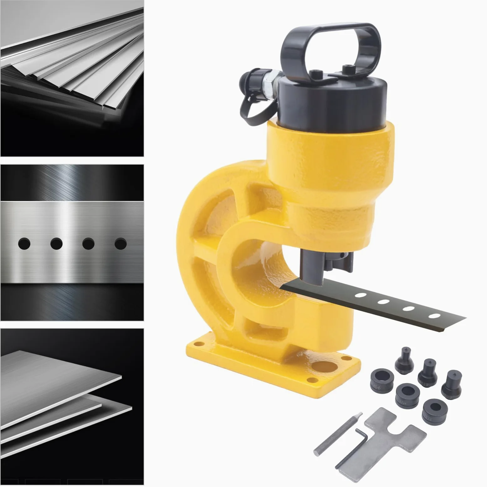 Punzonatrice idraulica CH-60 31T Kit Knockout idraulico con 4 matrici regolabili, perforatrice perforatrice per piastra in ferro, rame, barra in alluminio, acciaio inox (giallo)