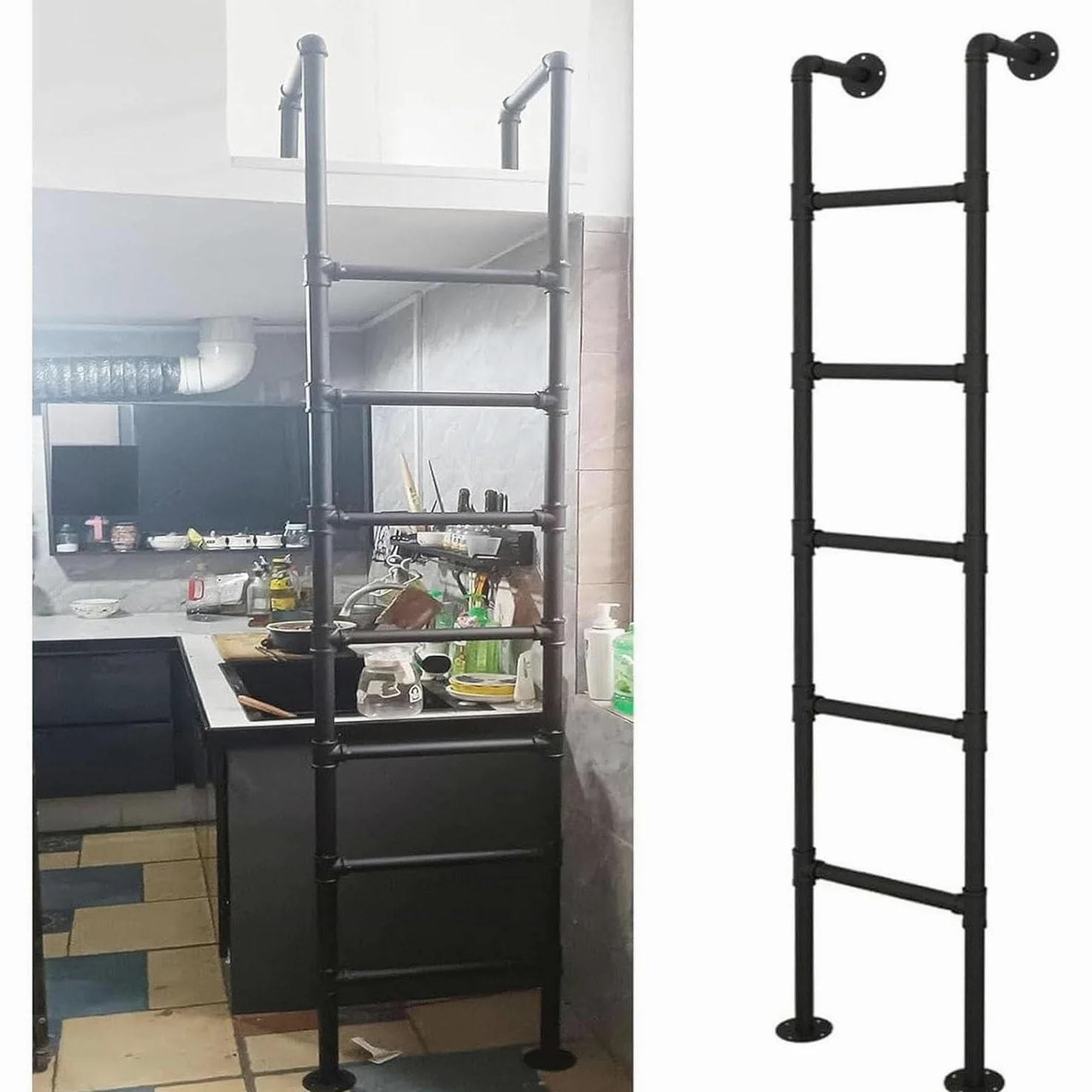 Scala Resistente dell'uscita di Emergenza per Il pozzo della Finestra, Scala del Letto del soppalco del Metallo montata al Muro, Scala Industriale del Letto a Castello del Tubo del Ferro,1.6M