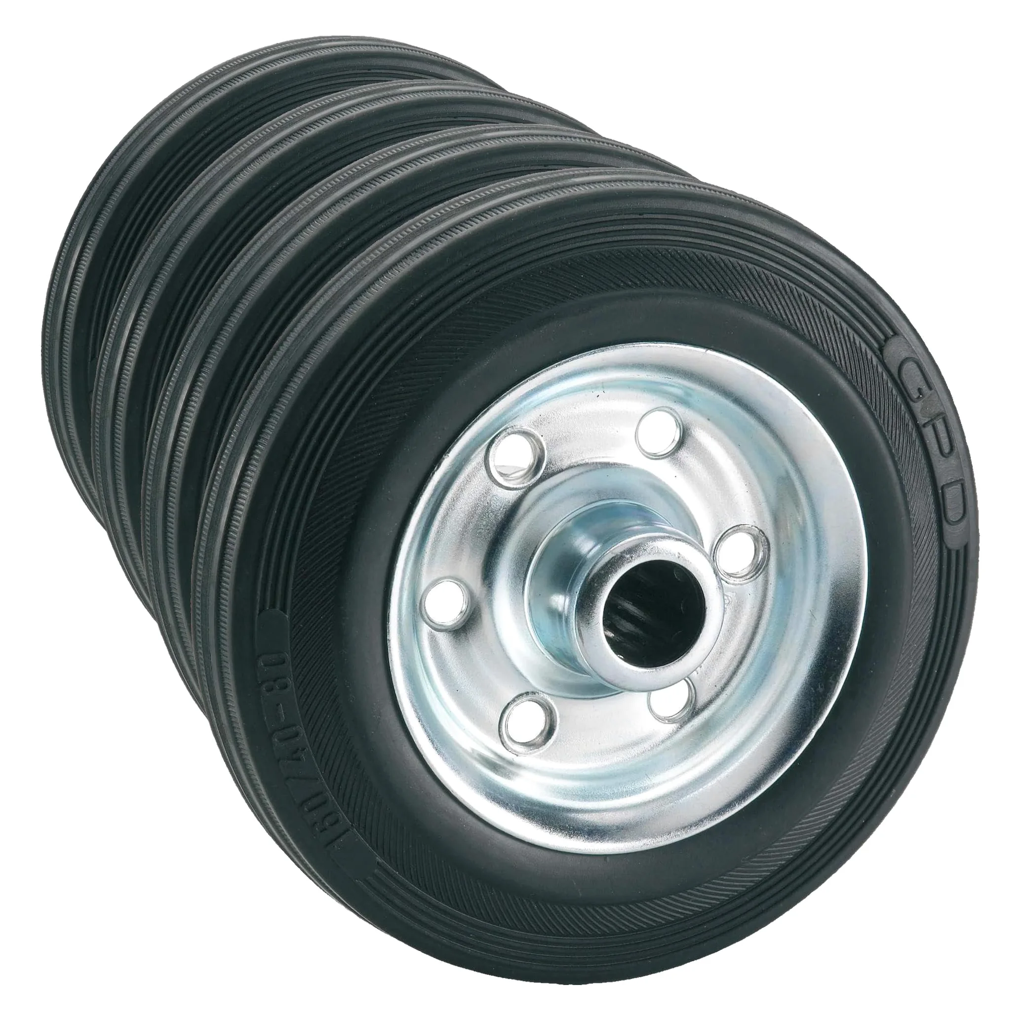Dörner + Helmer 5400177 Ruota in Gomma Piena, Cerchione in Acciaio, Colore Nero, Misure 180 Mm (Confezione da 4)