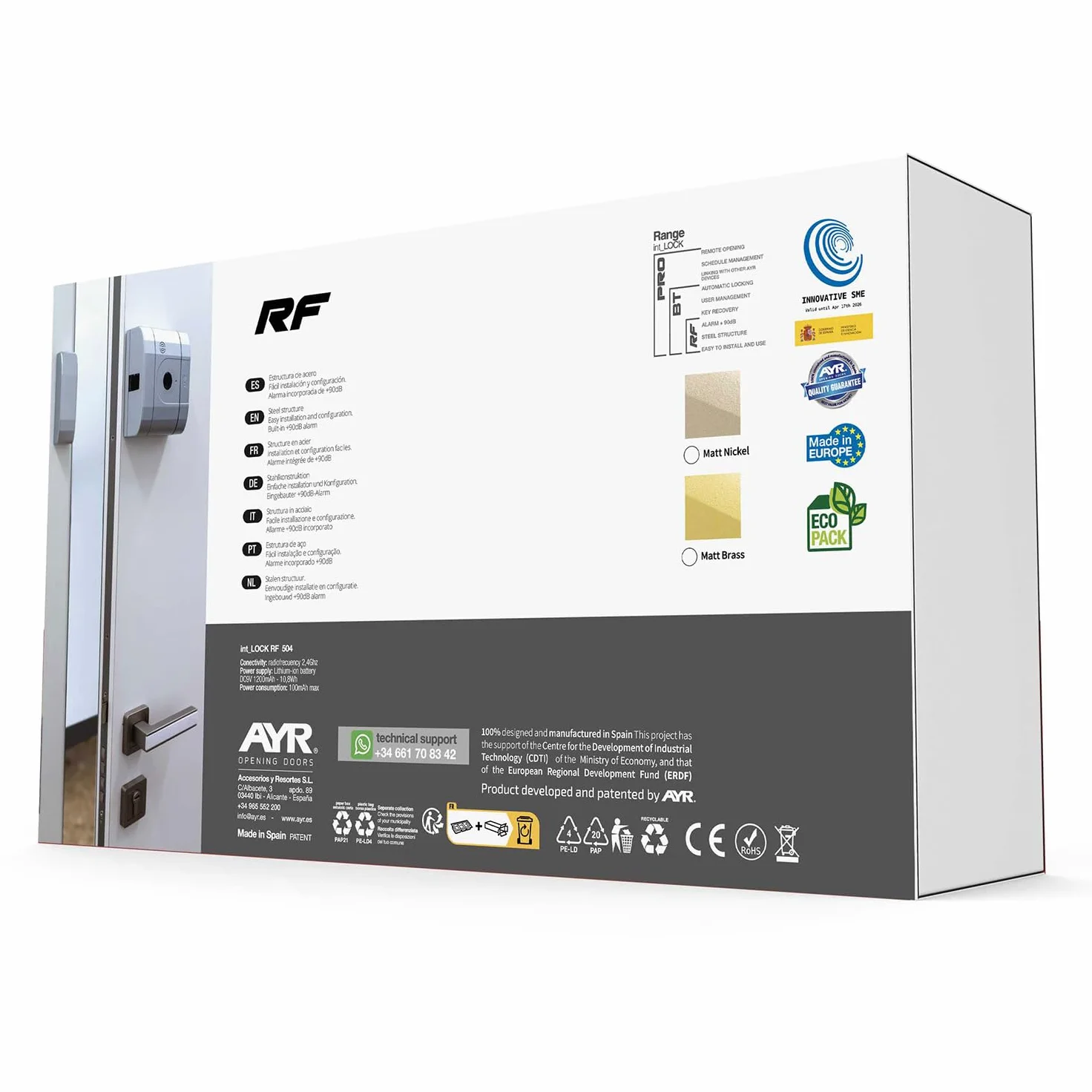 Serratura elettronica invisibile ad alta sicurezza int_LOCK RF 2. Finitura nichel opaco.