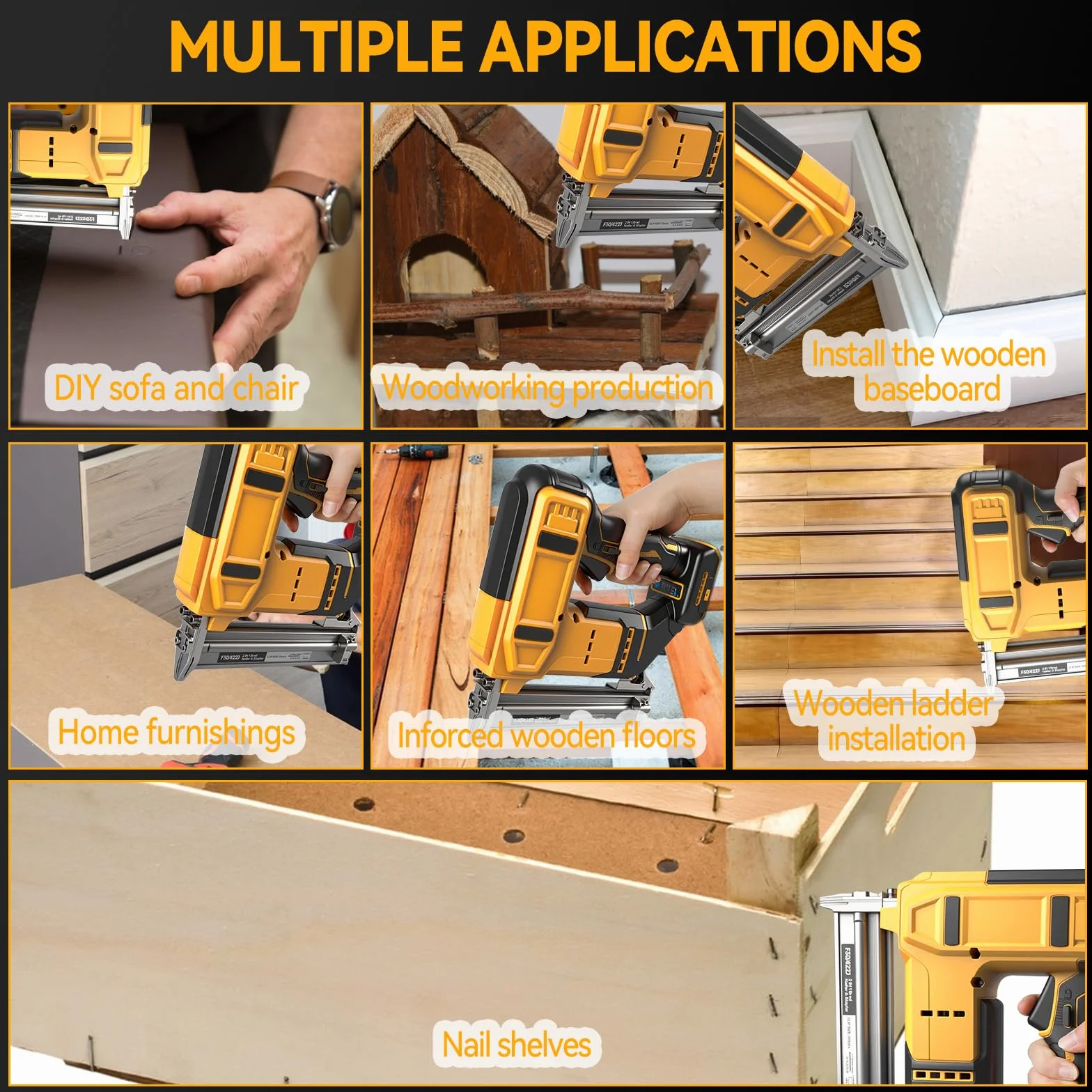 Cappotto senza fili 18GA compatibile con batteria Dewalt 20V MAX, chiodatrice a corona stretta senza spazzole con 1000 chiodi e 1000 graffette per fai-da-te e lavorazione del legno