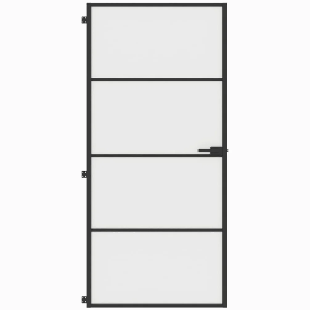 Homgoday Porta interna in vetro, set completo con maniglia, porta girevole, design moderno, porta da ufficio, per casa e ufficio, sottile, 93 x 201,5 cm, vetro temperato e alluminio, nero e opaco