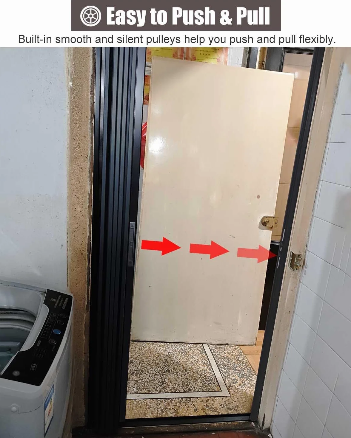 Cancello scorrevole a fisarmonica per patio esterno e porta d'ingresso, schermo retrattile con serratura e kit hardware chiave