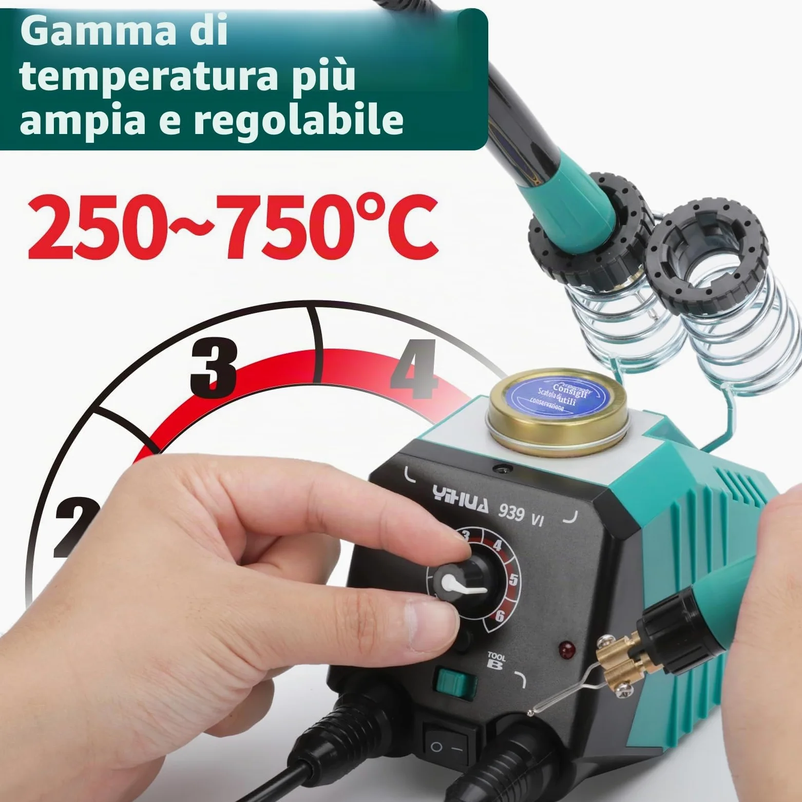 YIHUA 939-VI Pirografo per Legno a Doppia Penna con 23 Punte di Filo di Forme Diverse, Penna Staccabile per Pirografia, 6 Pezzi di Legno, 6 Stencil, Cacciavite e Pinzette