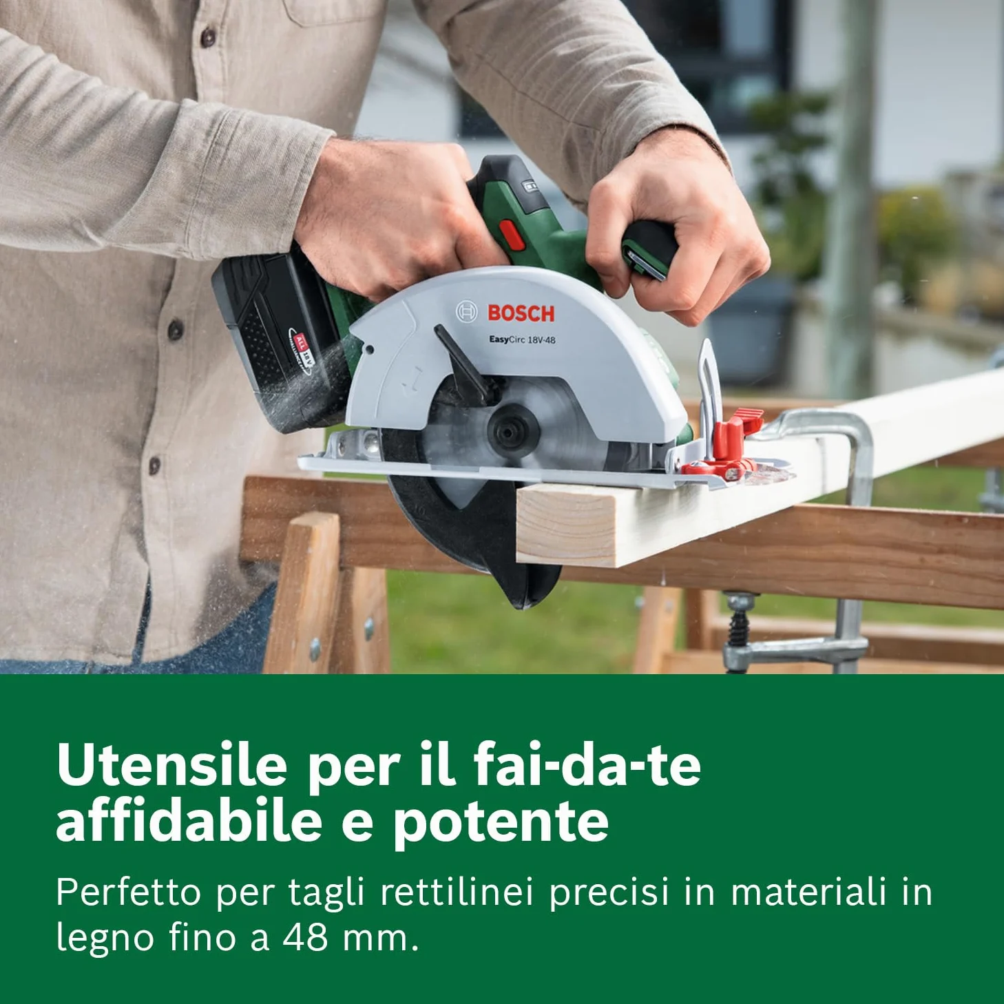 Bosch 18V System Sega circolare a batteria EasyCirc 18V-48 (Taglio di materiali in legno fino a 48 mm; incl. adattatore per aspiratore, guida parallela)