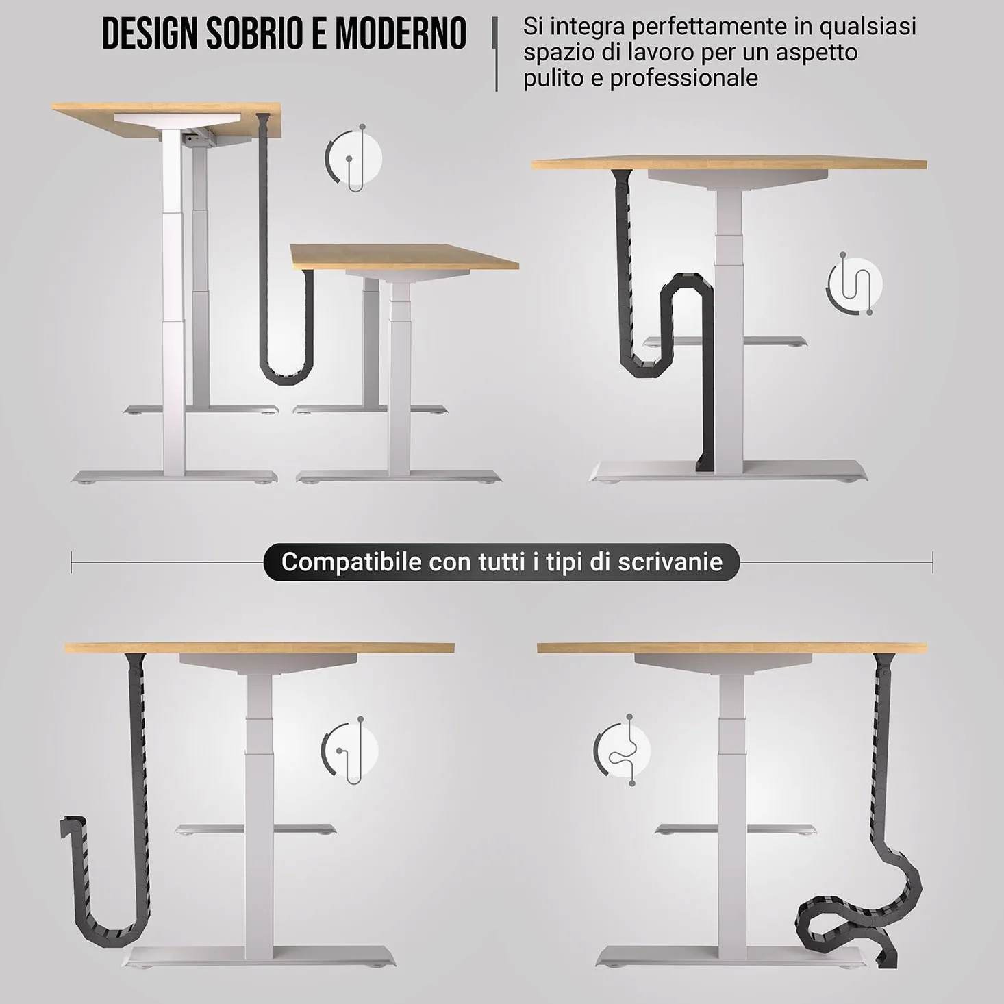 Flessibile canalina passacavi scrivania - Cable management - Organizer cavi - Porta cavi scrivania – Raccogli cavi scrivania (Nero)