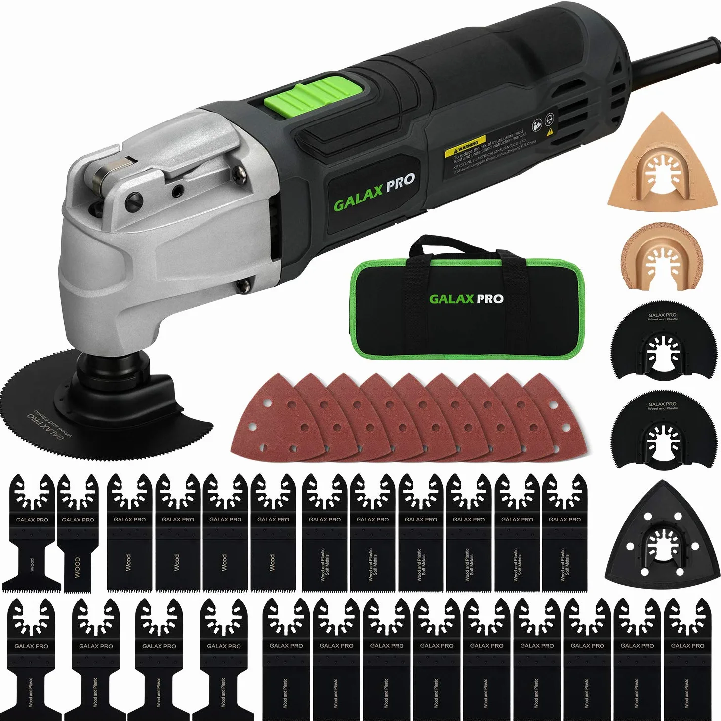 GALAX PRO Utensili oscillanti, 6 velocità variabili 15000-22000RPM Strumento multifunzione 260W 39 pezzi Accessori con lame multifunzione a fissaggio rapido con borsa per il trasporto