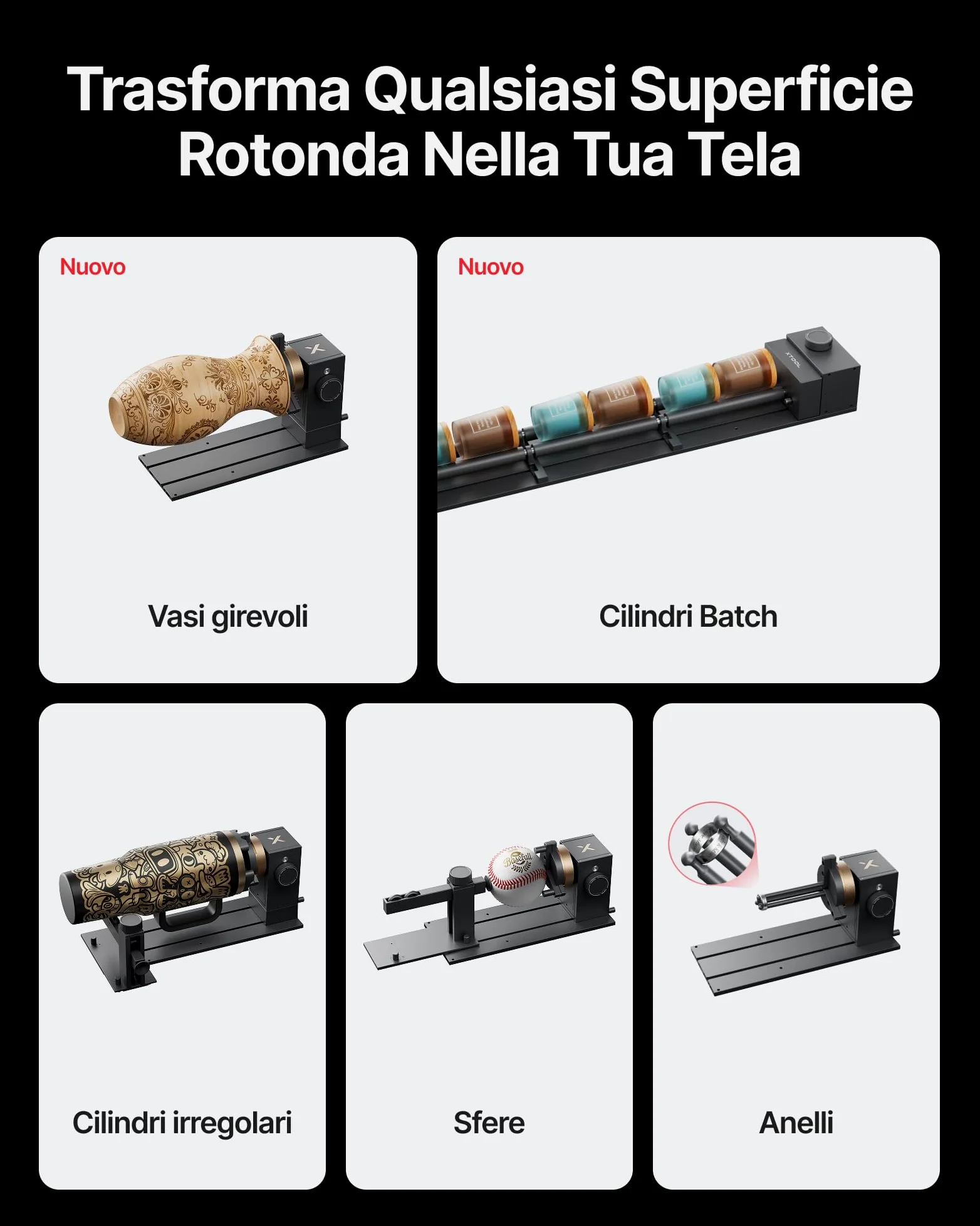 xTool RA3 Primo Rotary Smart MagSwap al Mondo per Incisore Laser xTool P3, F2&F2 Ultra UV, Allineamento LiDAR 360°, Rotary Intelligente per Anelli, Bicchieri e Oggetti Rotondi