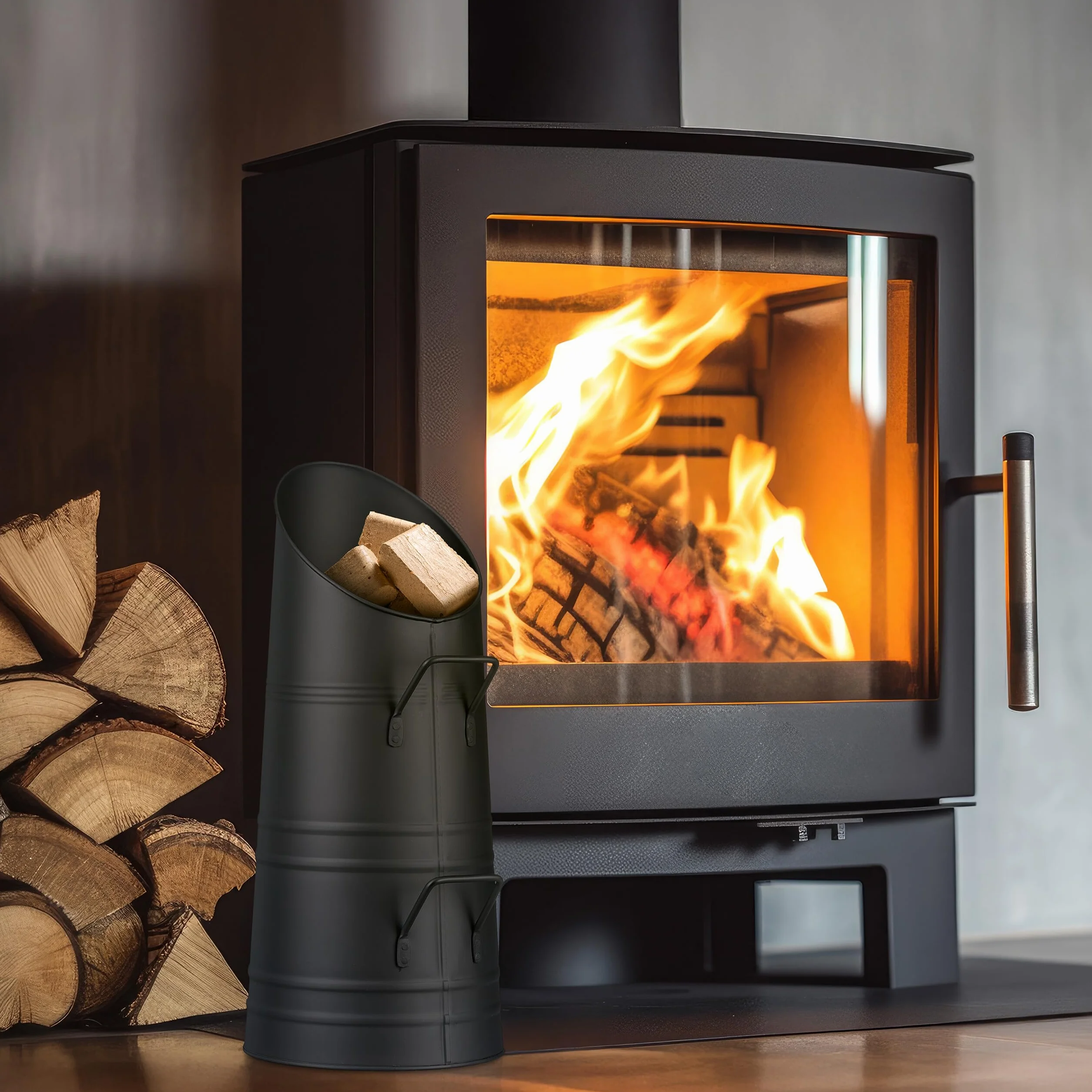 Relaxdays Contenitore Porta Carbone da Camino, Secchio per Pellet Caminetto, Secchiello Portacenere da 9 L, Ferro, Nero