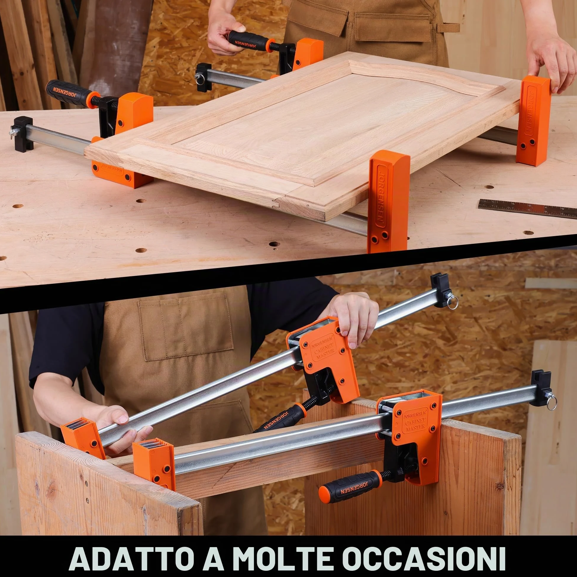 JORGENSEN Profi Morsetti da Falegname 2 Pezzi Serraggio 680 kg, 2-in-1 Set di Morsetti per Legno a sgancio rapido da 600mm, Morsetti a barra Fissaggio del Legno con una Sola Mano