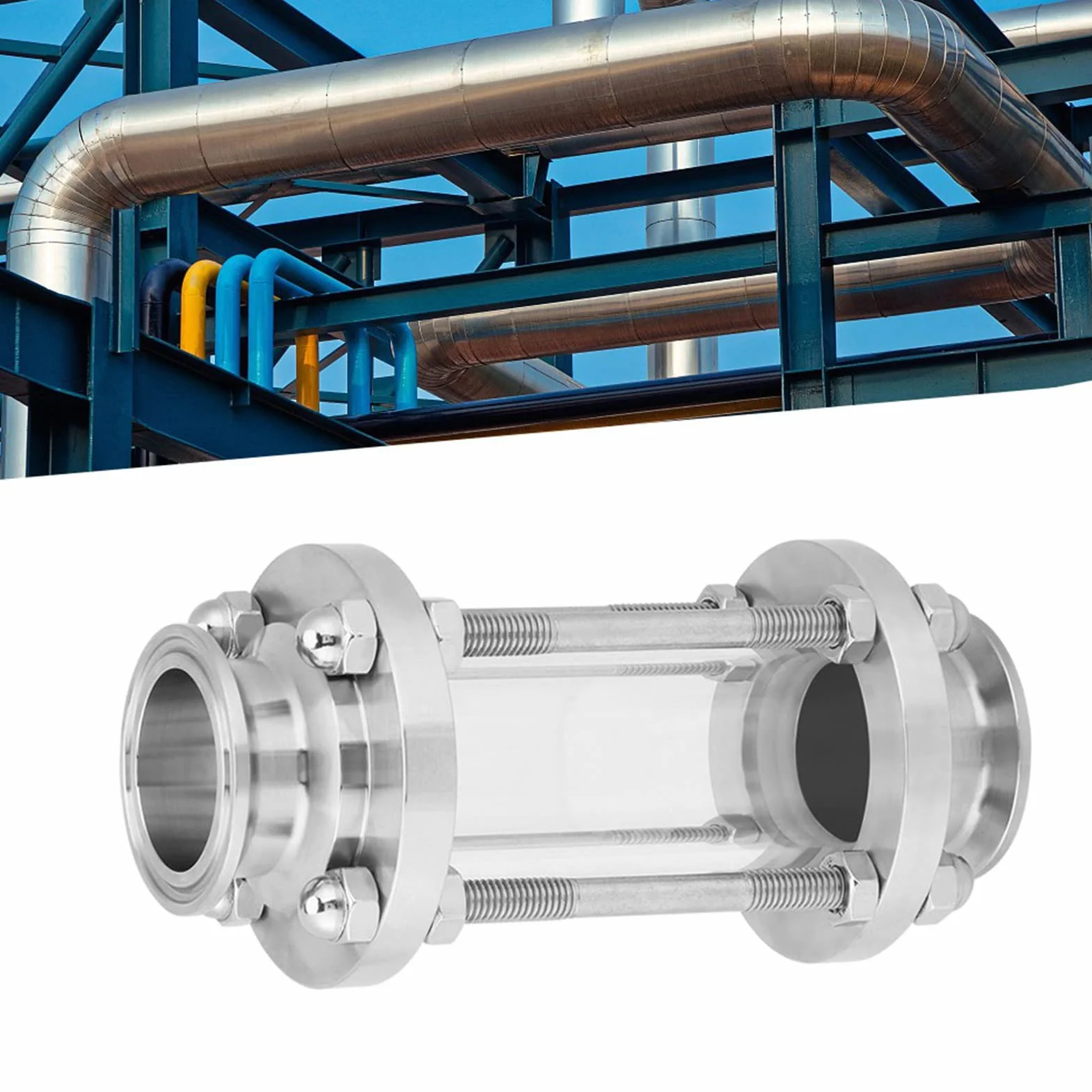 Spia di Flusso per Sanitari, 1,5" 1-1/2" 38MM Flusso Sanitario Vetro Dritto Tri Morsetto Tipo Acciaio per Applicazioni Ad Alta Purezza E Osservazione di Fluidi Inossidabile SS304