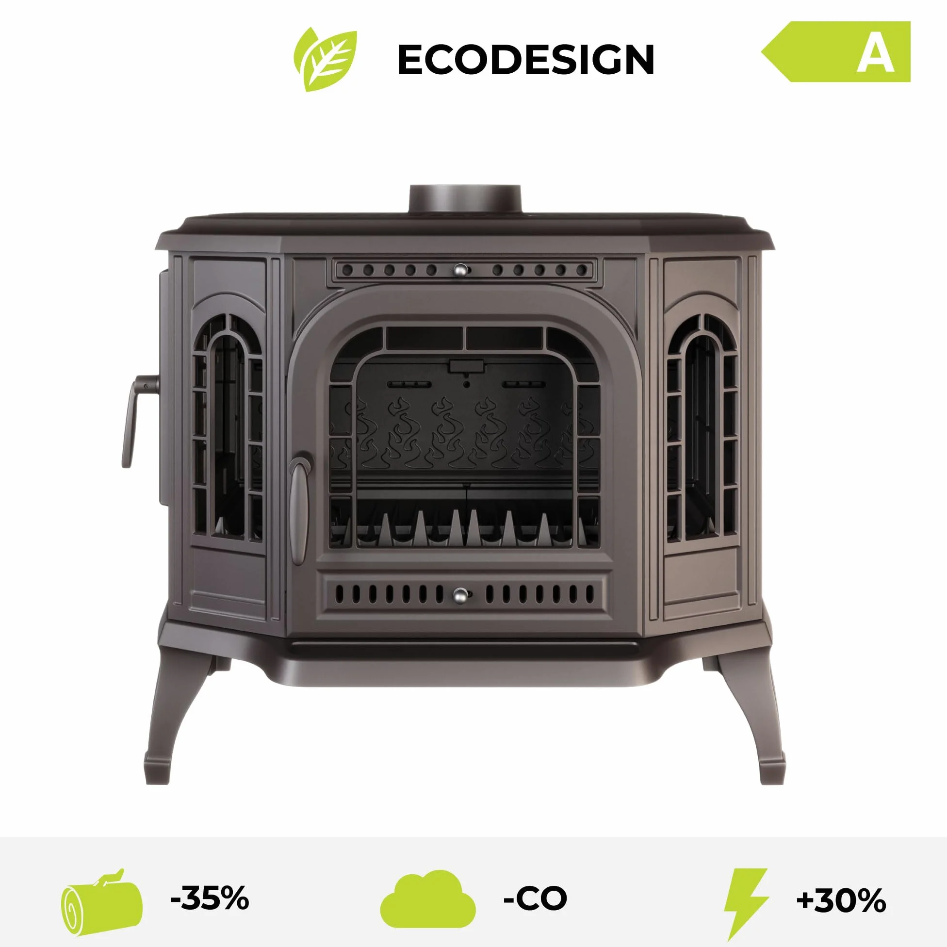 Stufa a legna libera installazione, in ghisa nera, apertura destra/sinistra - P7 LB (10,5 kW) ECO (apertura sinistra)