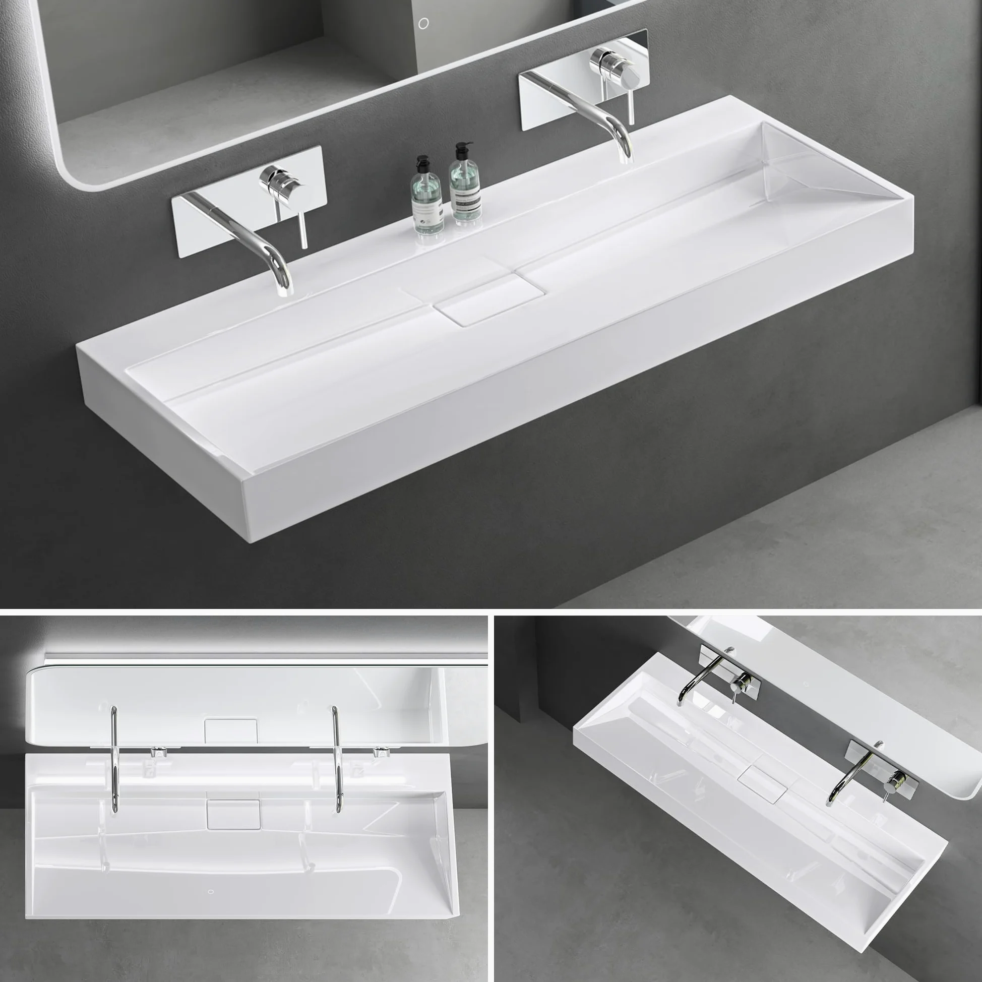 Mai & Mai Lavabo da Appoggio 120x46x11cm, Lavabo Bagno Sospeso Lavandino Bagno con Piletta di Scarico Lavabo da Minerale fuso senza Foro per Rubinetteria, Colossum19-1200OA