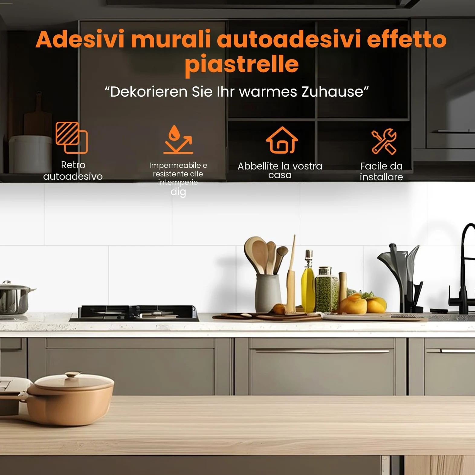 Pannello da parete autoadesivo, 10 pezzi, effetto marmo, 60 x 30 cm, in PVC, impermeabile, resistente all'olio, per cucina, bagno, soggiorno (tipo H)