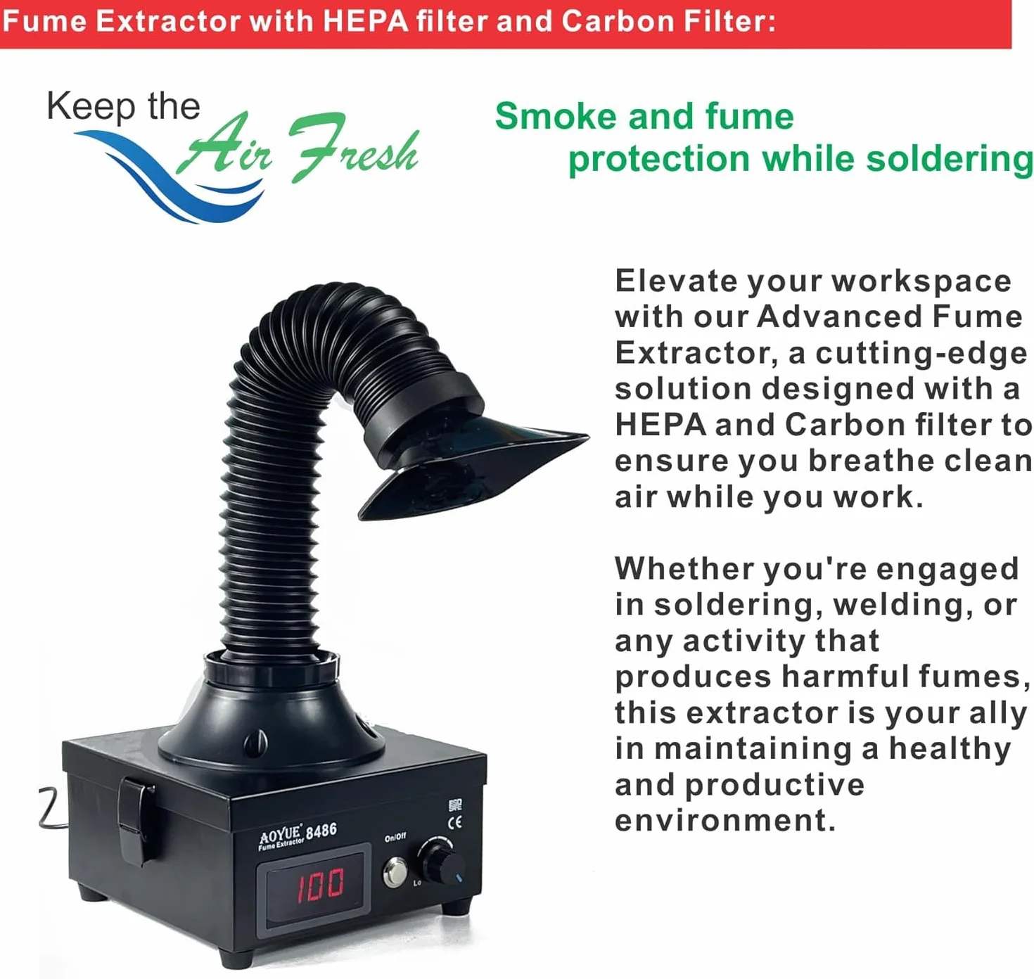 AOYUE 8486 Solder Fume Extractor Saldatura rimozione fumo progettato per prestazioni ottimali in Benchtop